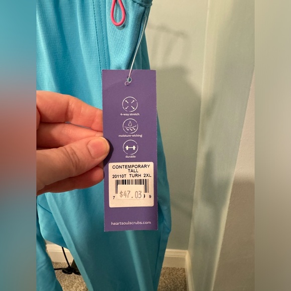 HeartSoul Heart Breaker Women’s scrub bottoms Turquoise Blue 2X 2XL Tall pants - Picture 5 of 12